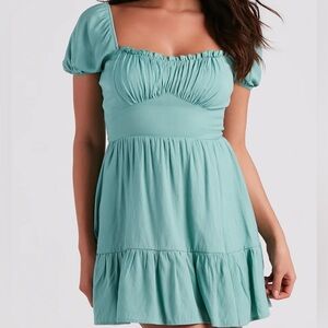 Windsor Green Ruched Tiered Sundress